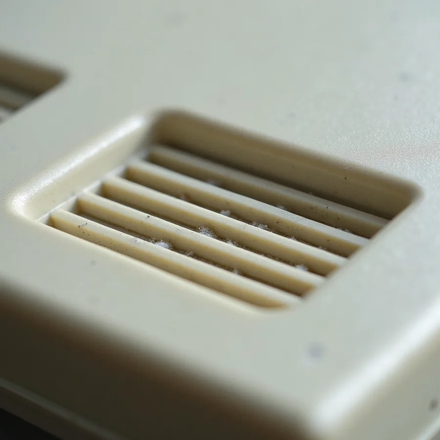 Interrupteur et grilles d’aération d’une console beige